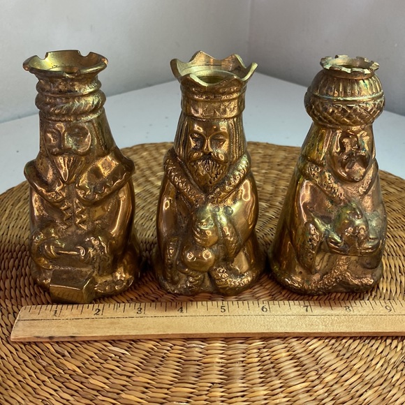 Vintage Lot of 3 Ornate Brass Metal Three Kings Wisemen Candle Holders Figural - Picture 8 of 9